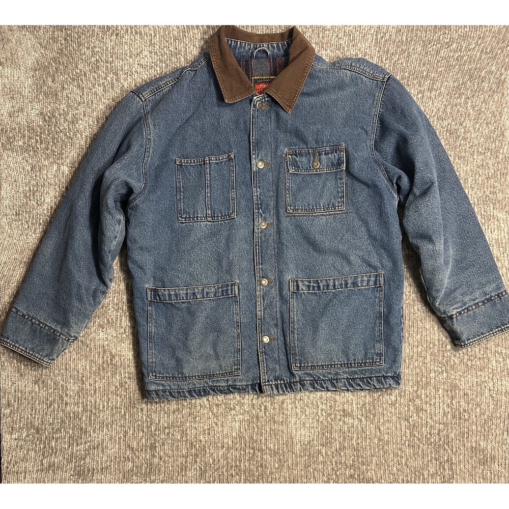 Wrangler Hero Denim Chore Jacket Blanket Lined Corduroy Collar Men's Size L 90s